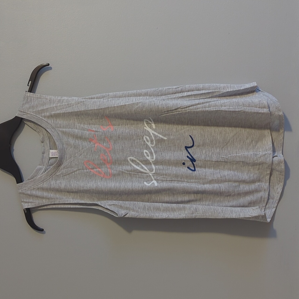 Stars above "Let's Sleep in" pajama tank